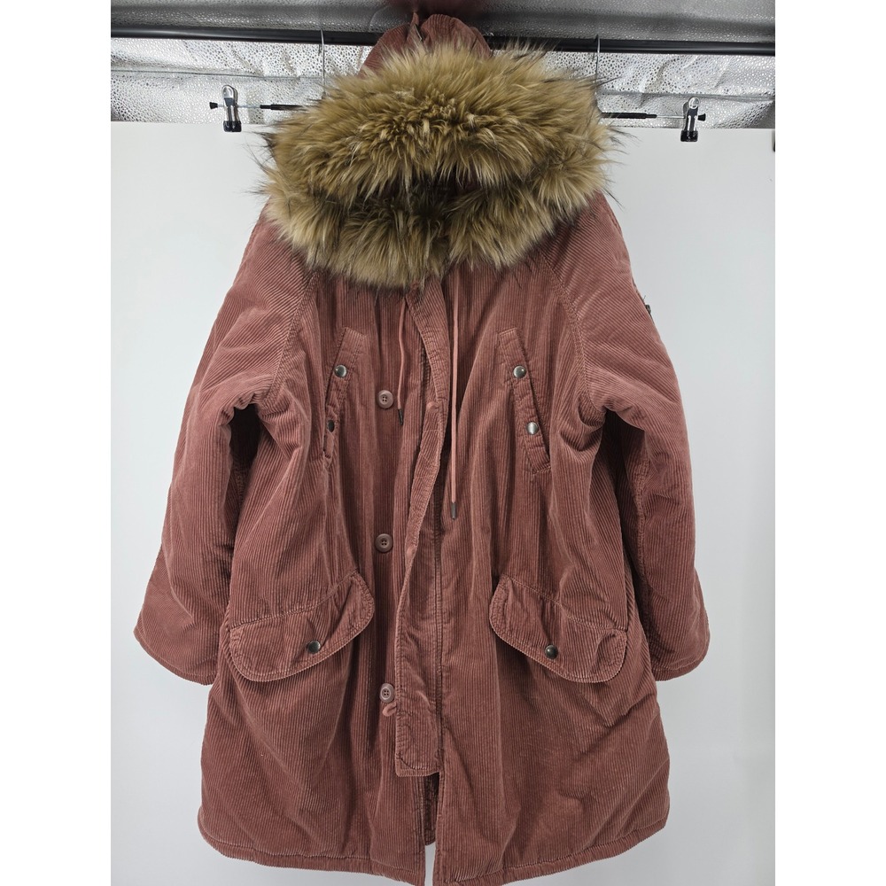 American Eagle Corduroy Parka Faux Fur Hood Mauve Pink XXL 41-1813